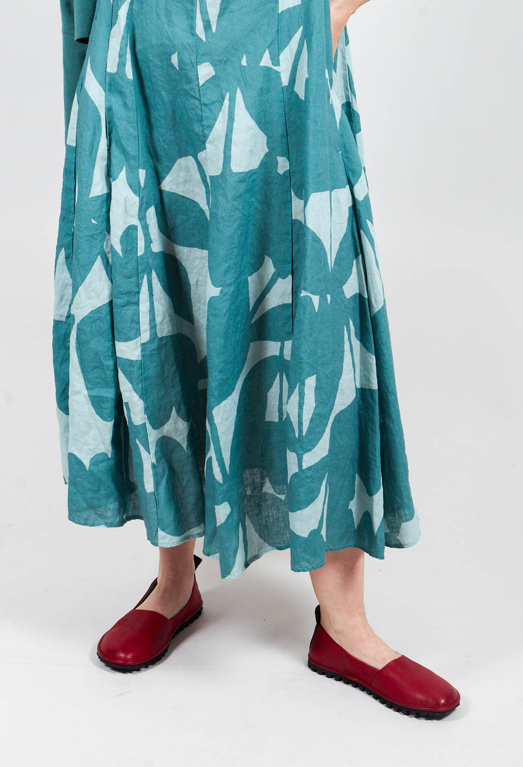 Linen Trapeze Dress in Grass Print - 3550907