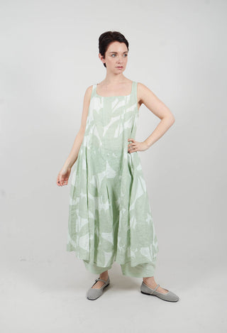 Linen Trapeze Dress in Lime Print - 3550907