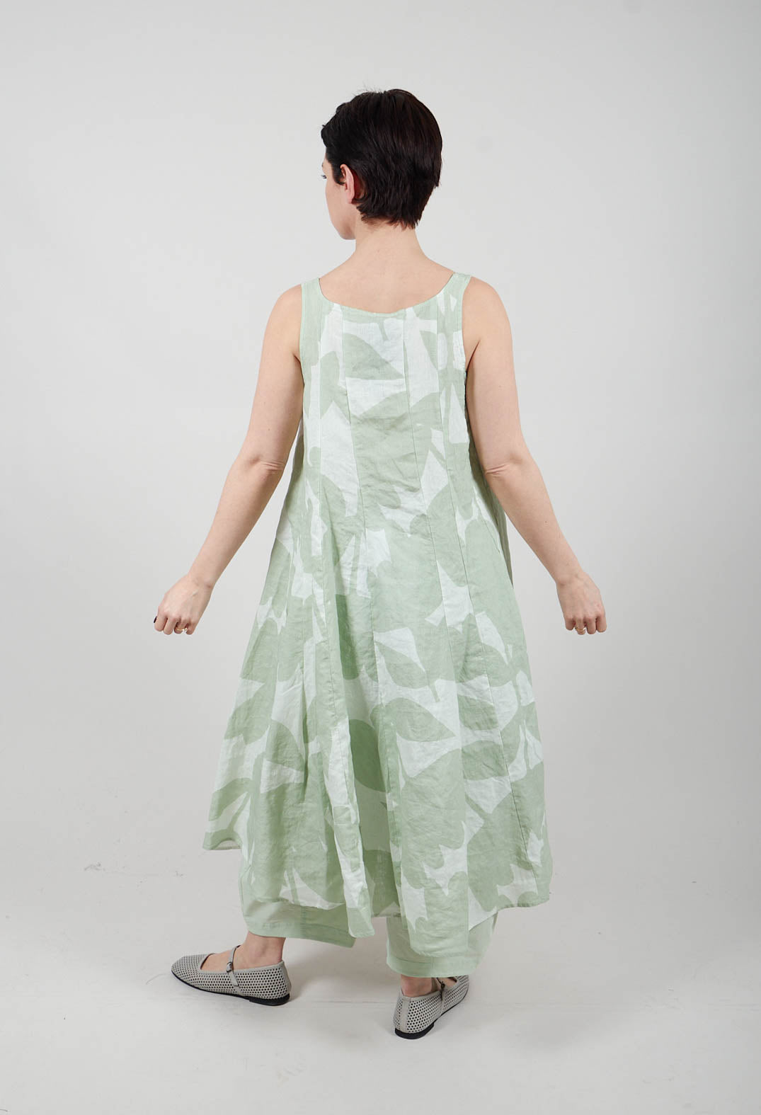 Linen Trapeze Dress in Lime Print - 3550907