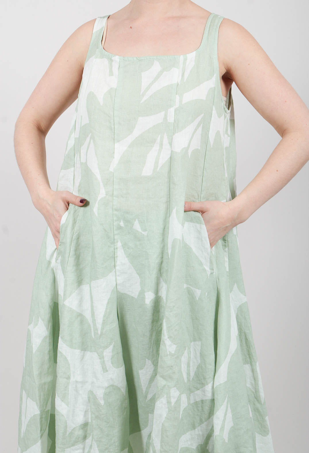 Linen Trapeze Dress in Lime Print - 3550907