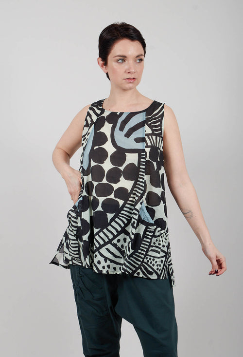 Sleeveless Top in Black Mint Lime Print - 3600802