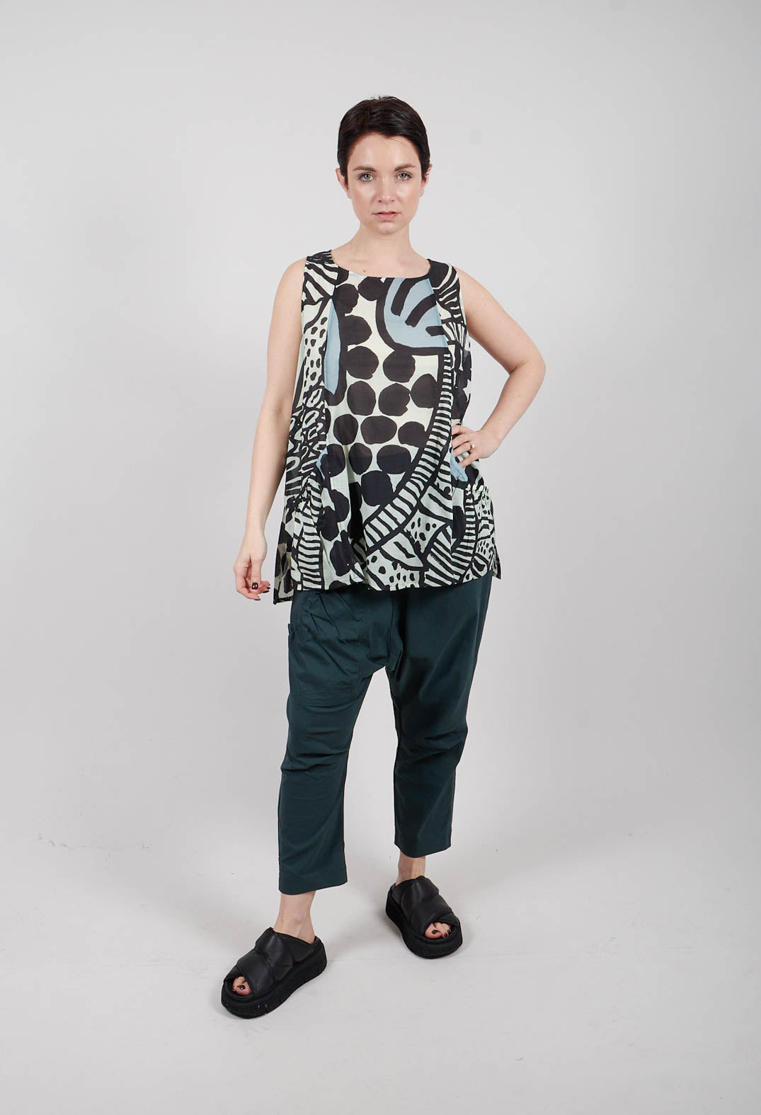 Sleeveless Top in Black Mint Lime Print - 3600802