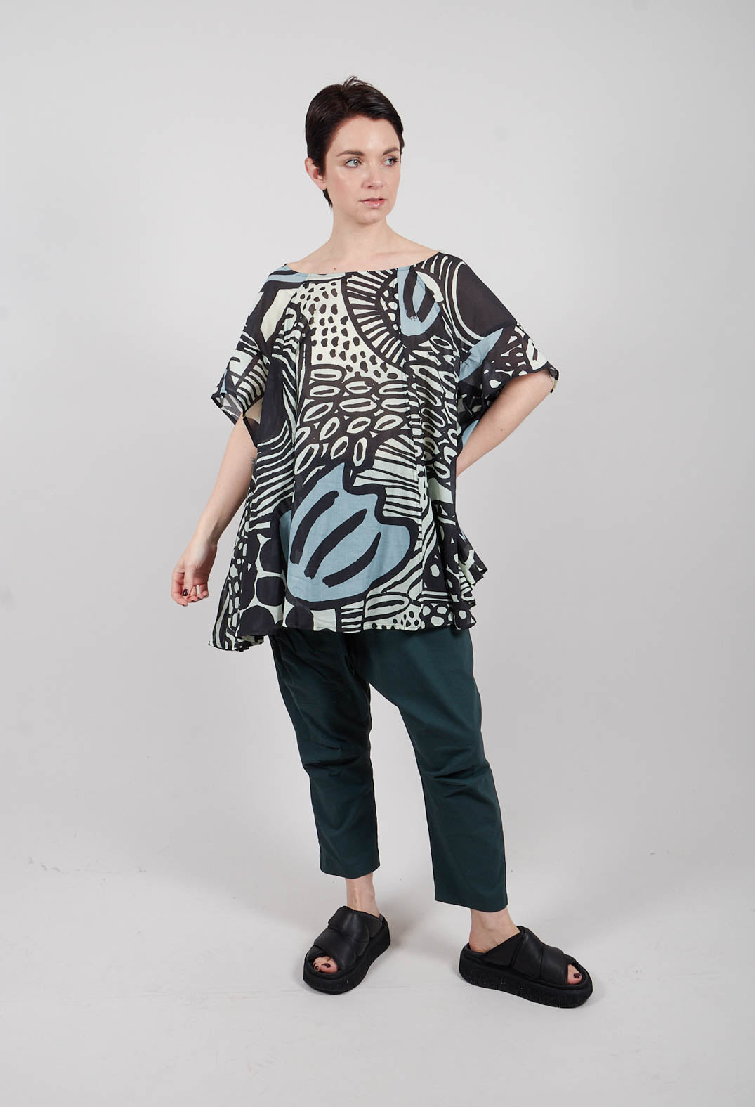 Lightweight Top in Black Mint Lime Print - 3600505