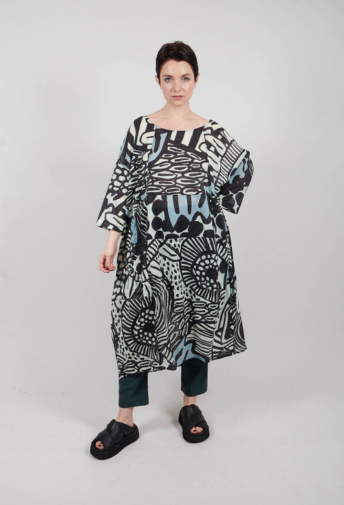 Lightweight Dress in Black Mint Lime Print - 3600906