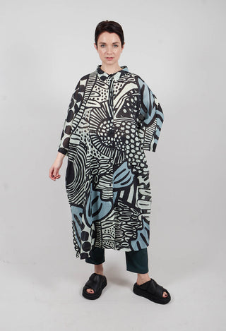 Long Shirt Dress in Black Mint Lime Print - 3600907