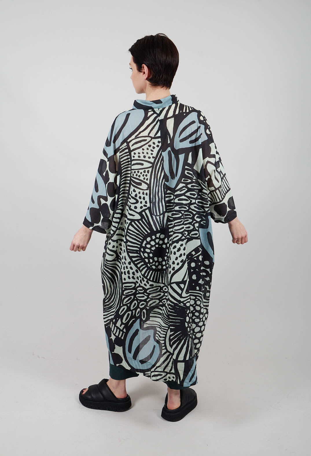 Long Shirt Dress in Black Mint Lime Print - 3600907