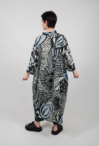 Long Shirt Dress in Black Mint Lime Print - 3600907