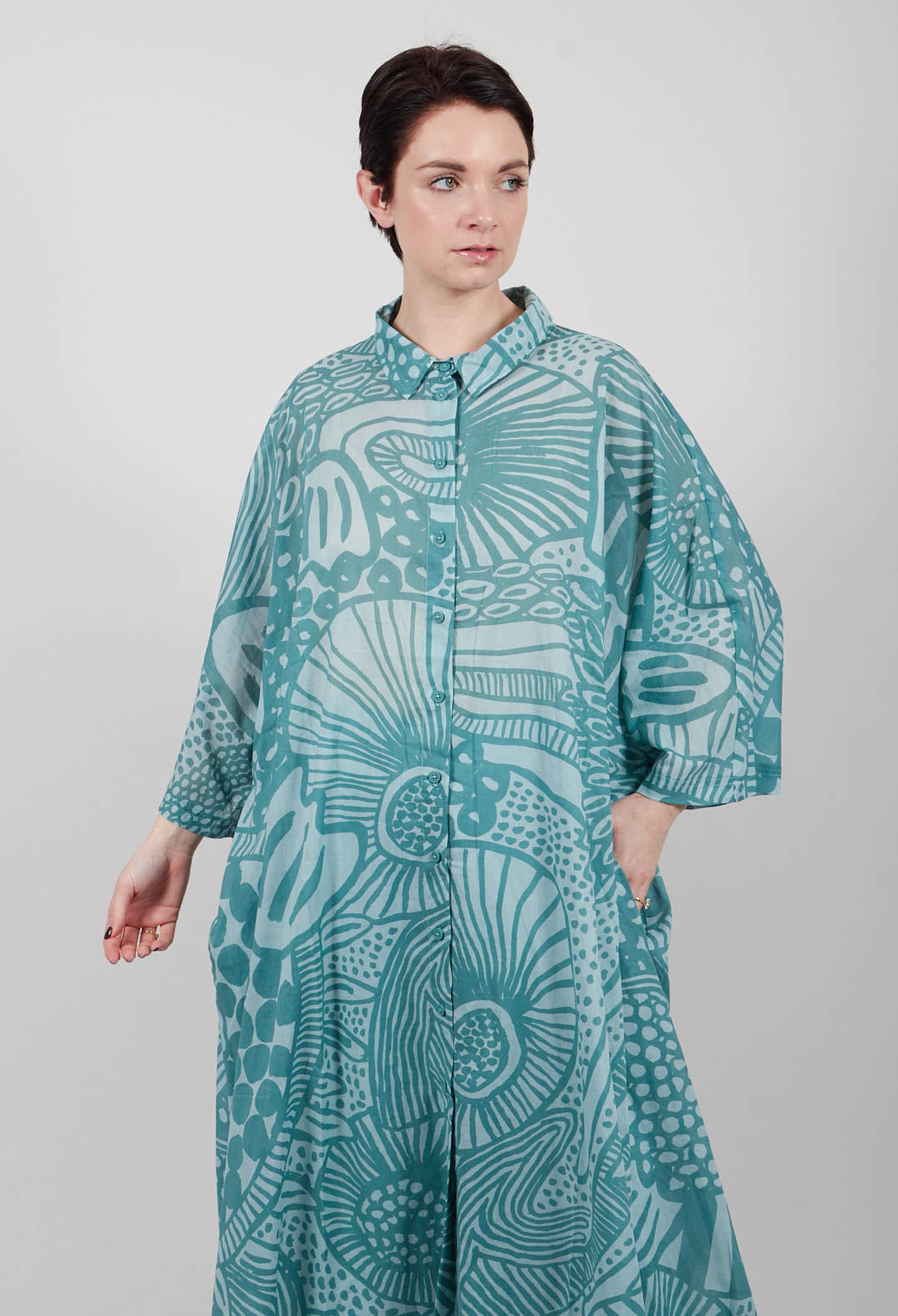 Long Shirt Dress in Grass Print - 3600907
