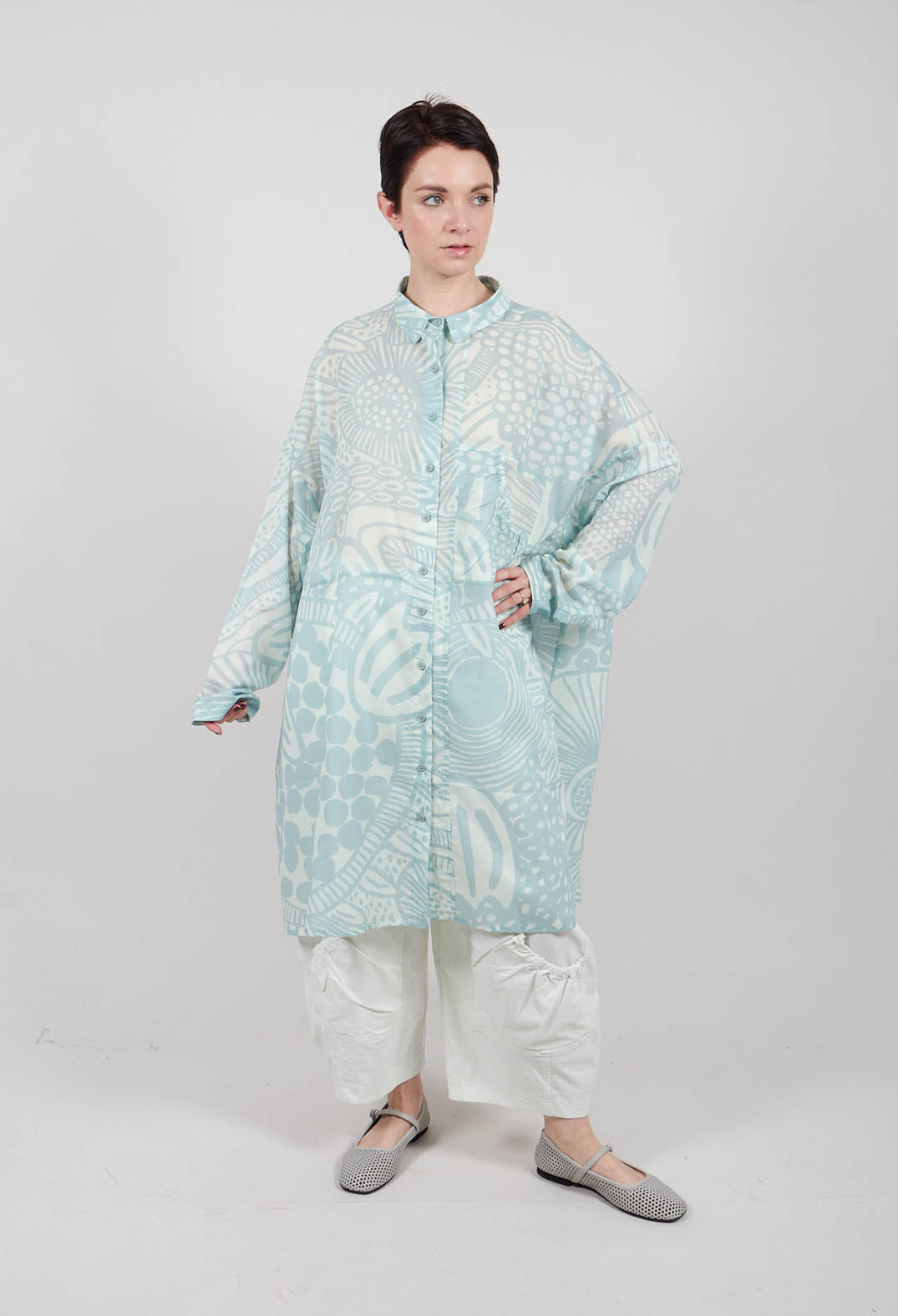Shirt Dress in Mint Lime Print - 3600909