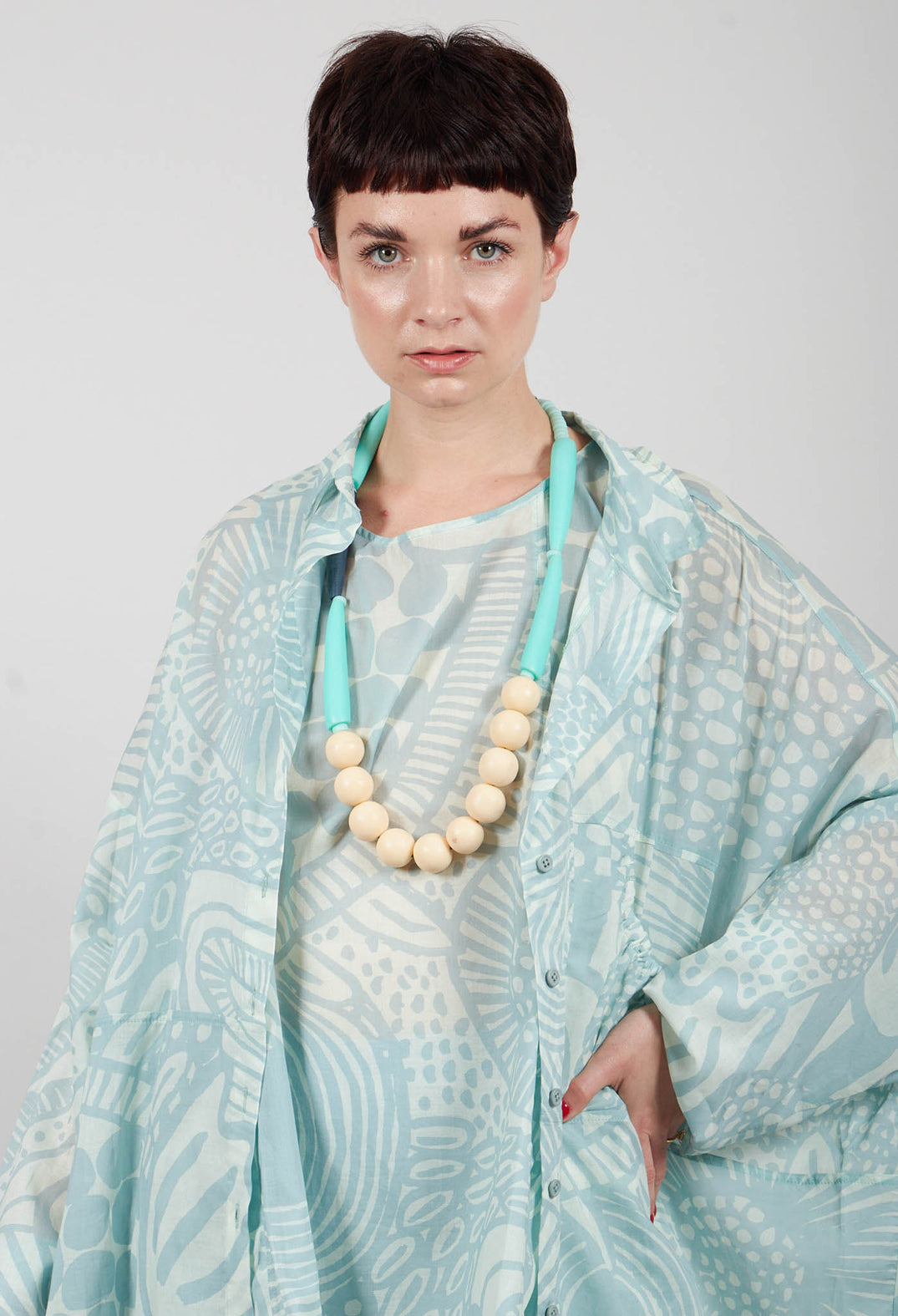 Shirt Dress in Mint Lime Print - 3600909