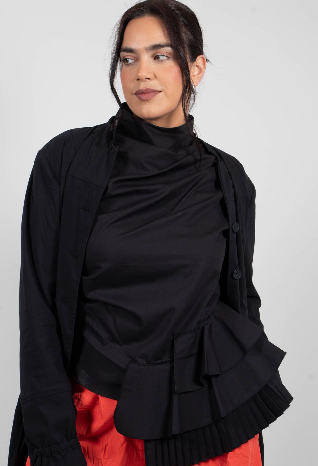 Tulip Hem Coat in Black - 3631211