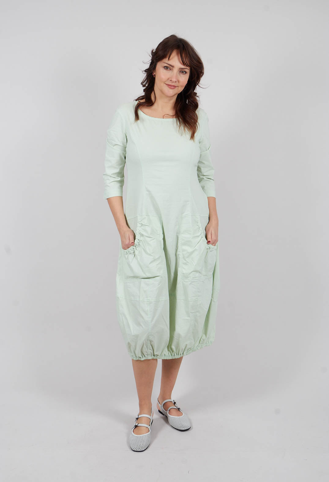 Cropped Sleeve Balloon Dress in Lime - 3630915