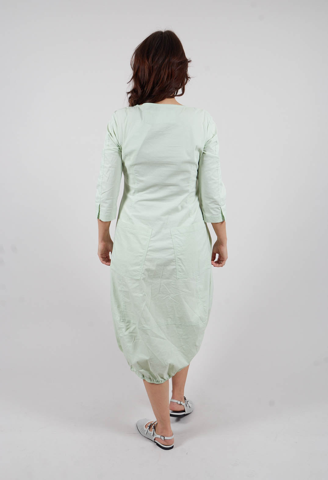Cropped Sleeve Balloon Dress in Lime - 3630915