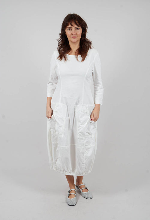 Cropped Sleeve Balloon Dress in Off White - 3630915