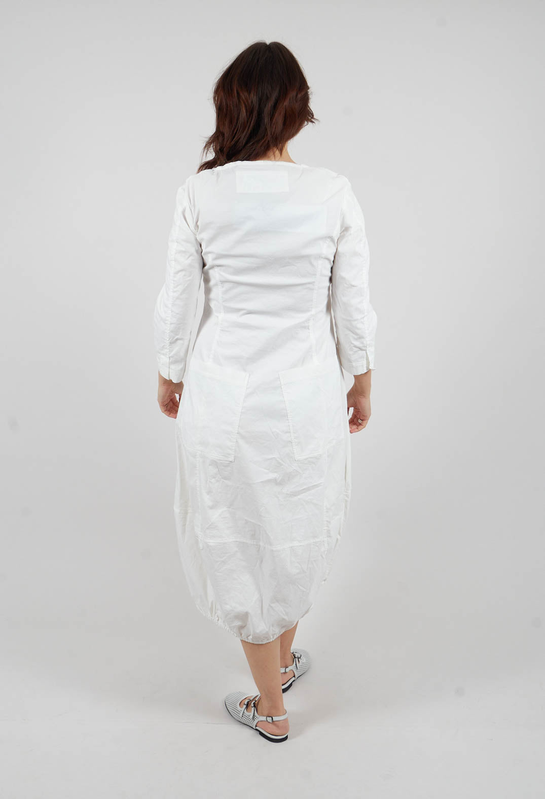 Cropped Sleeve Balloon Dress in Off White - 3630915