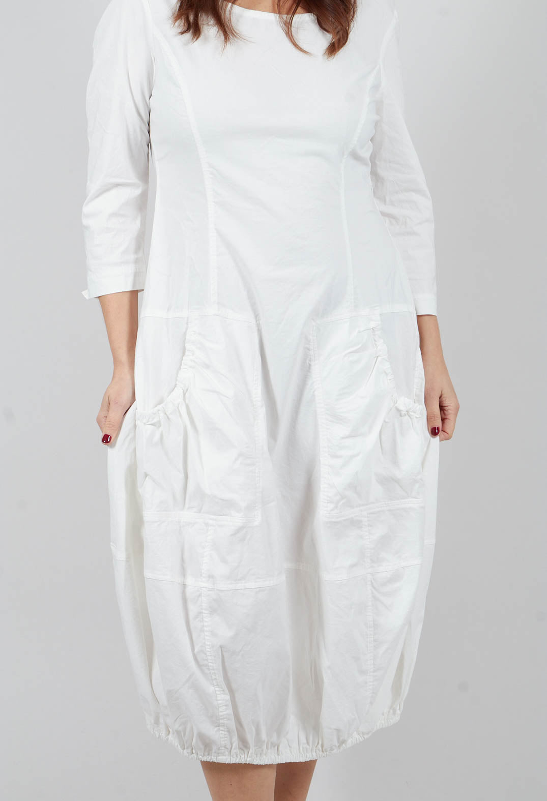 Cropped Sleeve Balloon Dress in Off White - 3630915