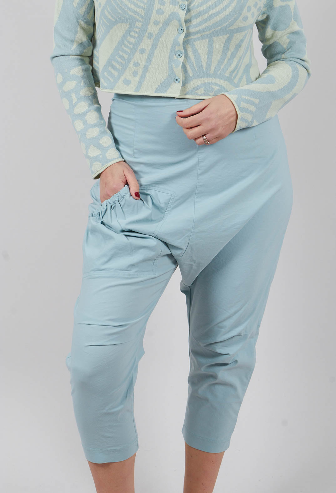Slim Leg Drop Crotch Trousers in Mint - 3630116