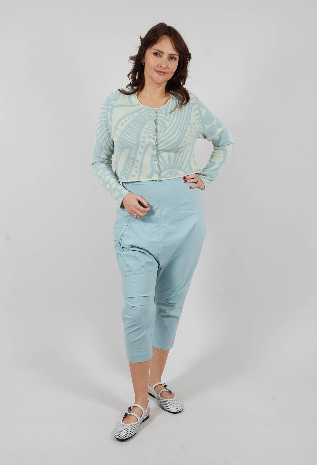 Slim Leg Drop Crotch Trousers in Mint - 3630116