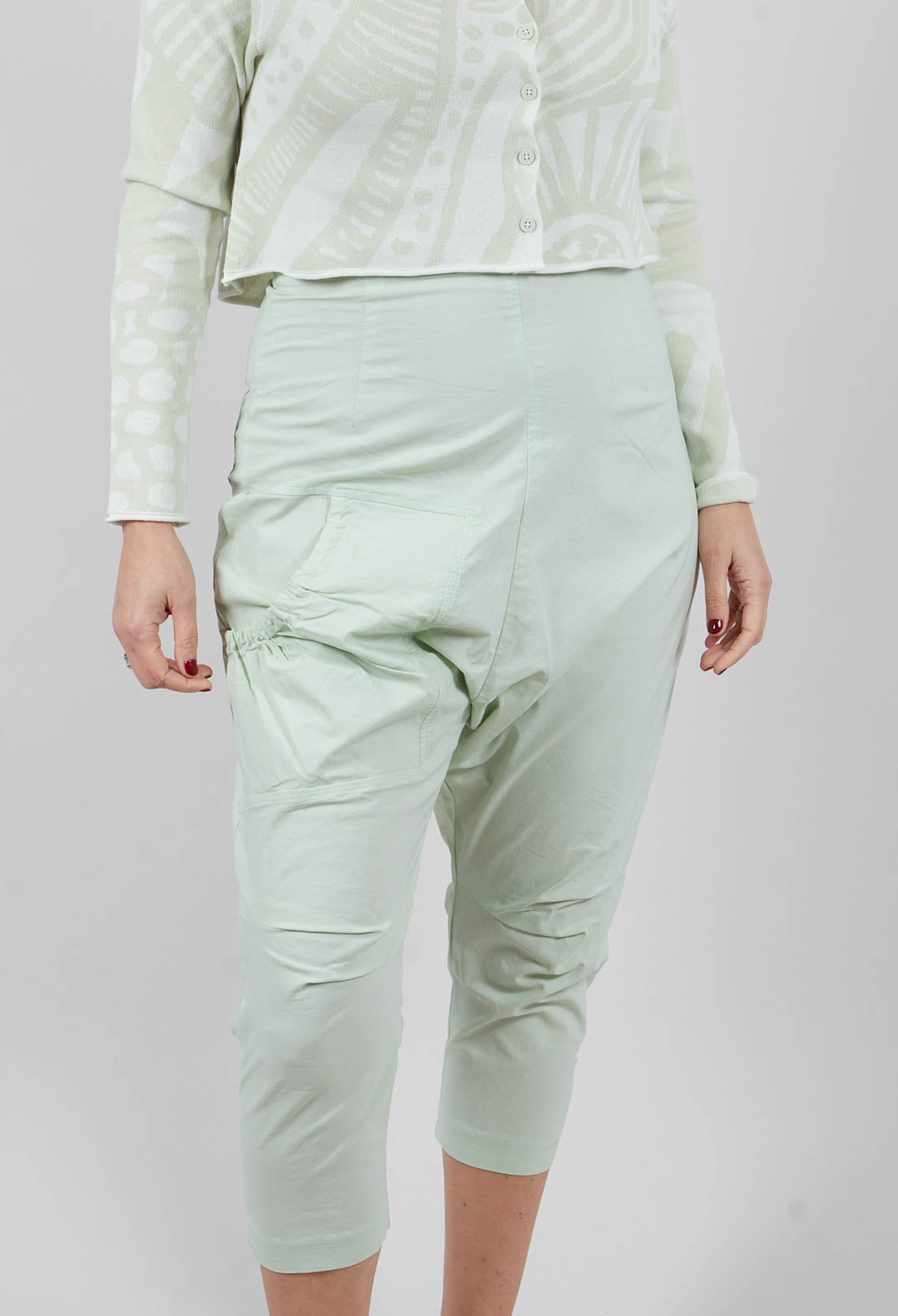 Slim Leg Drop Crotch Trousers in Lime - 3630116