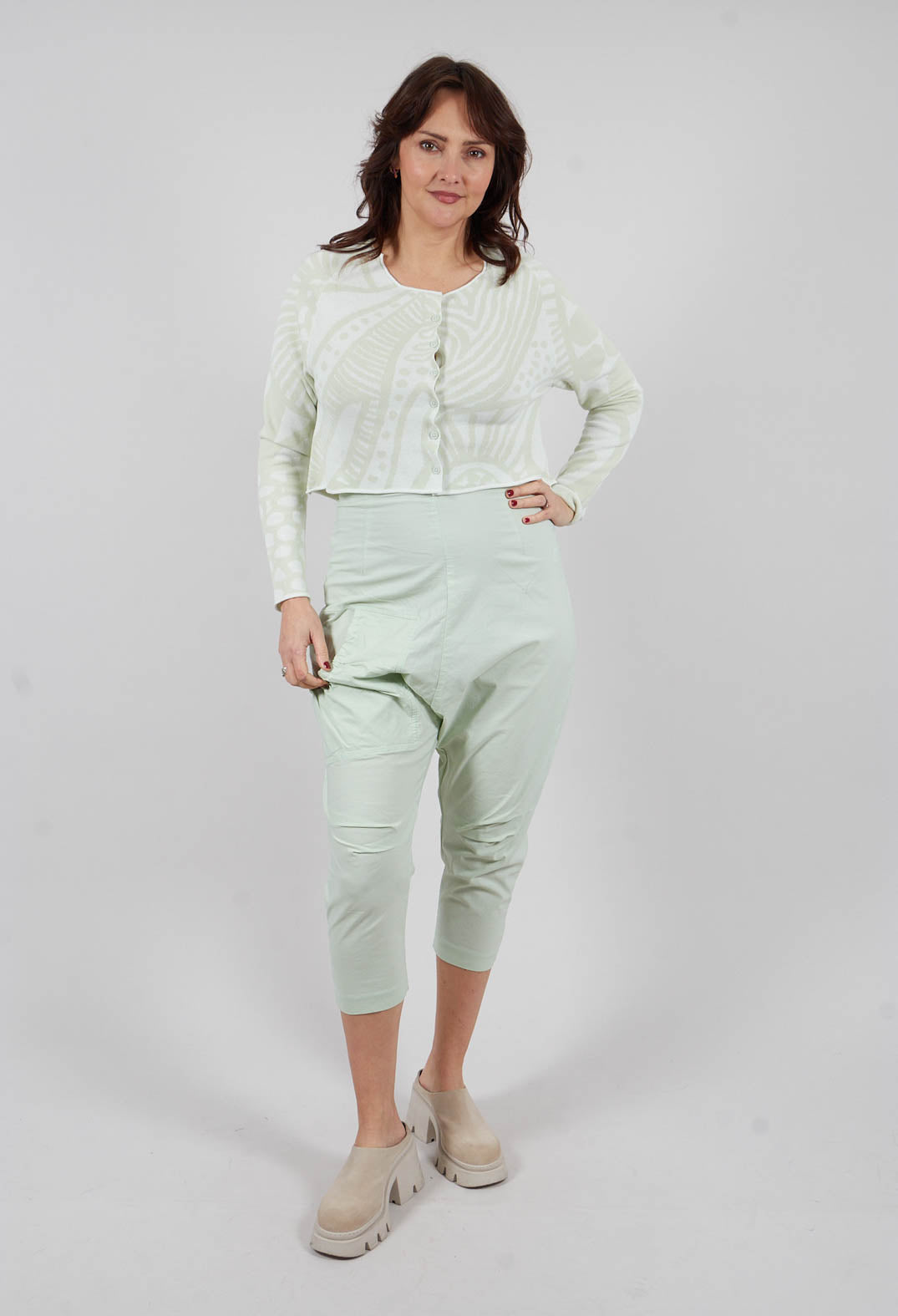 Slim Leg Drop Crotch Trousers in Lime - 3630116