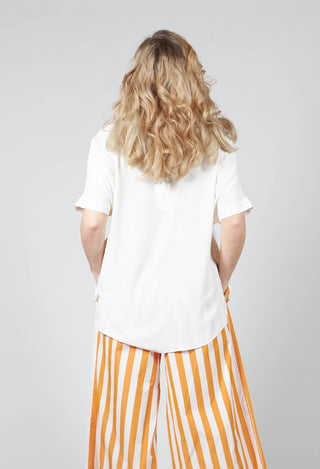 Wide Neck Short Sleeve Silk Top in Cream