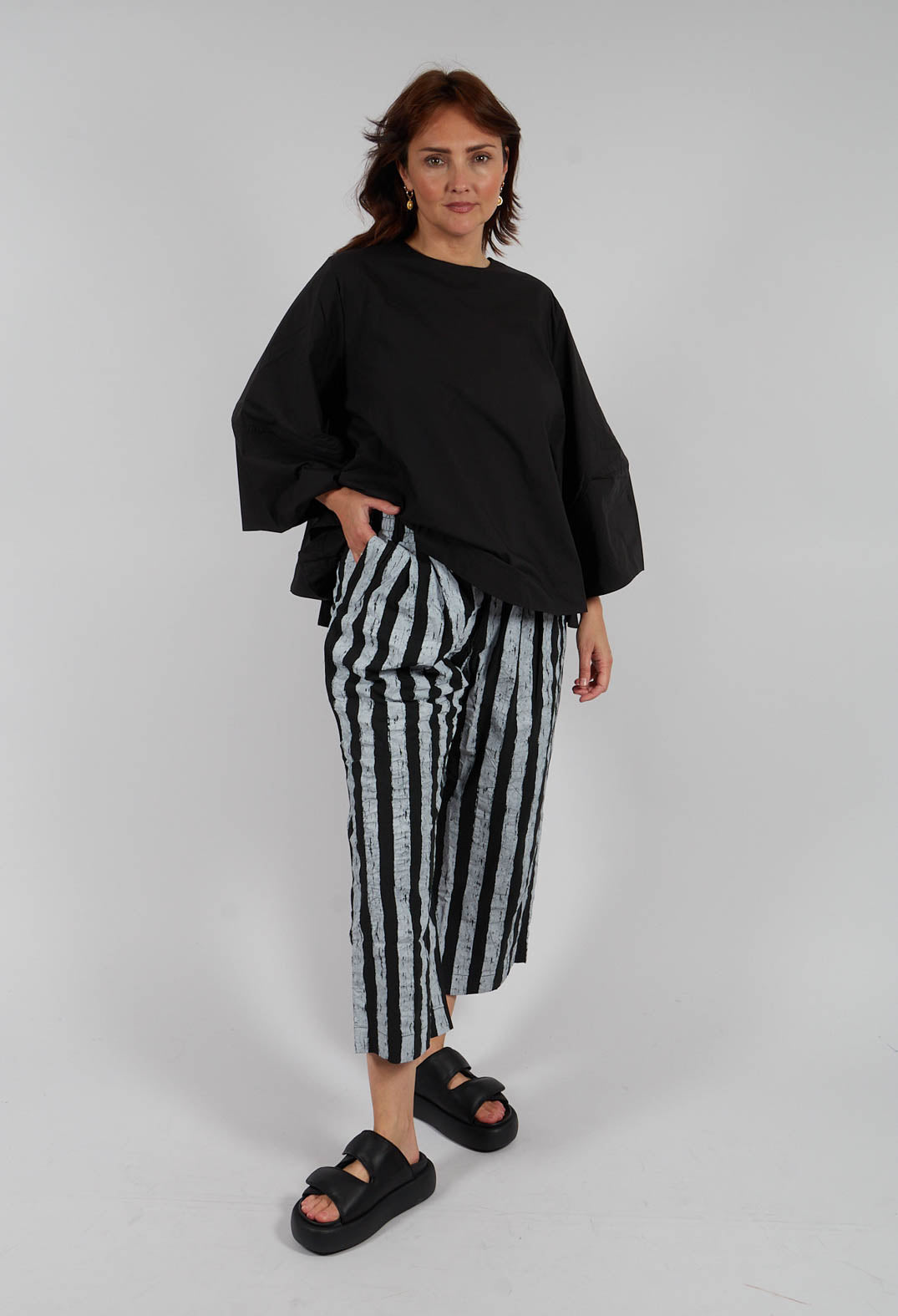 Soda Print Wide Leg Trousers in Small Stripe