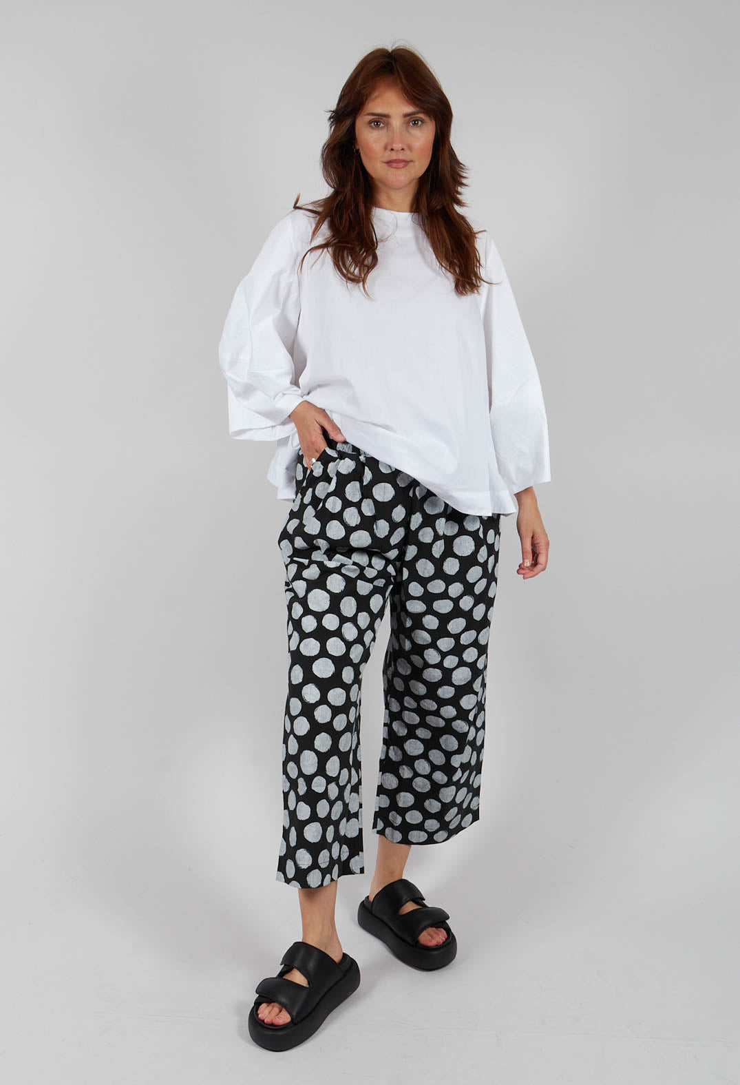 Soda Print Wide Leg Trousers in Polka Dot