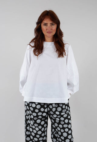 Cotton Cropped Flare Blouse in White