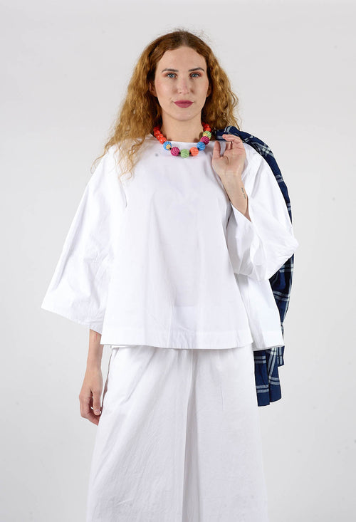 Cotton Cropped Flare Blouse in White