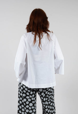 Cotton Cropped Flare Blouse in White
