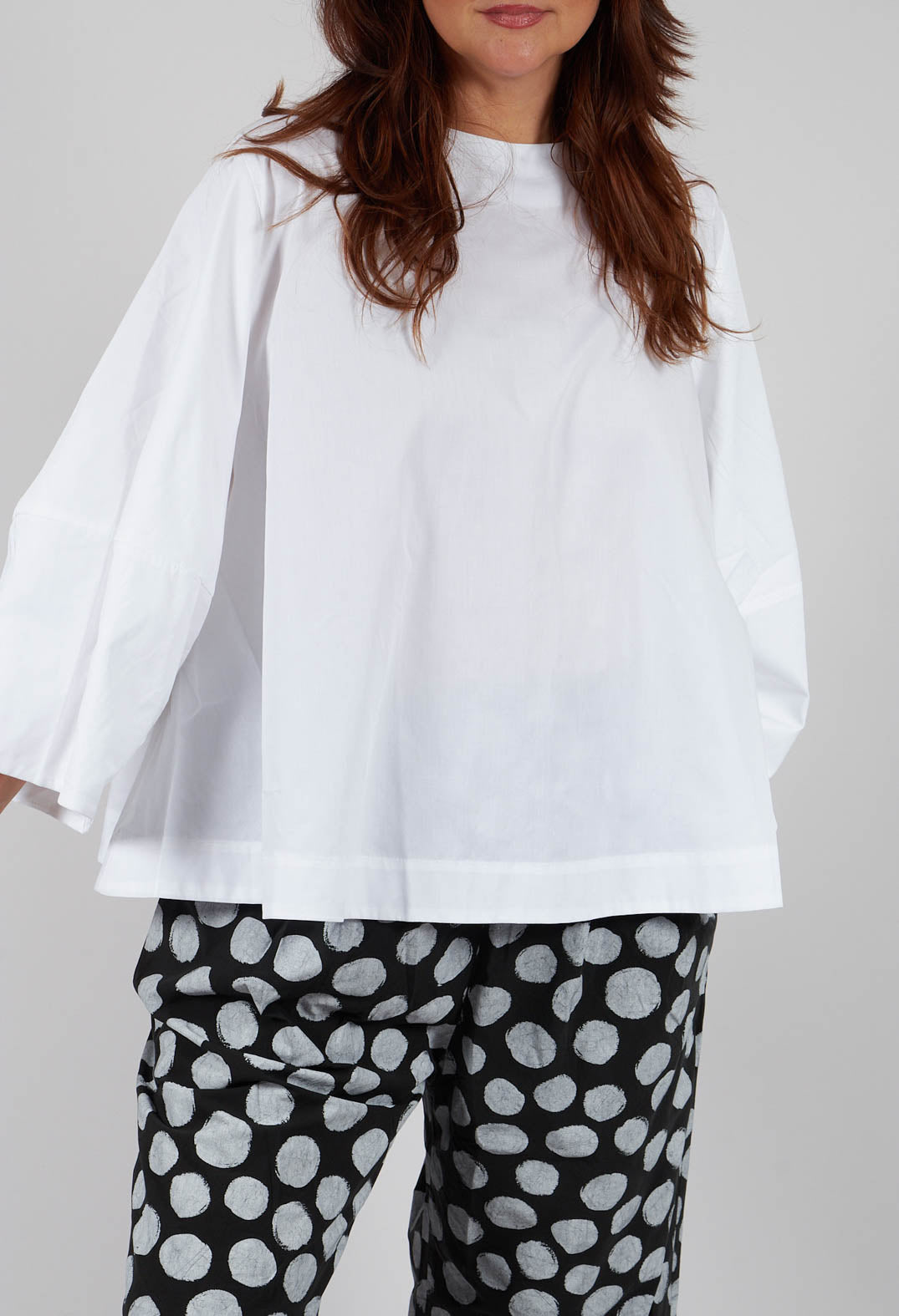 Cotton Cropped Flare Blouse in White
