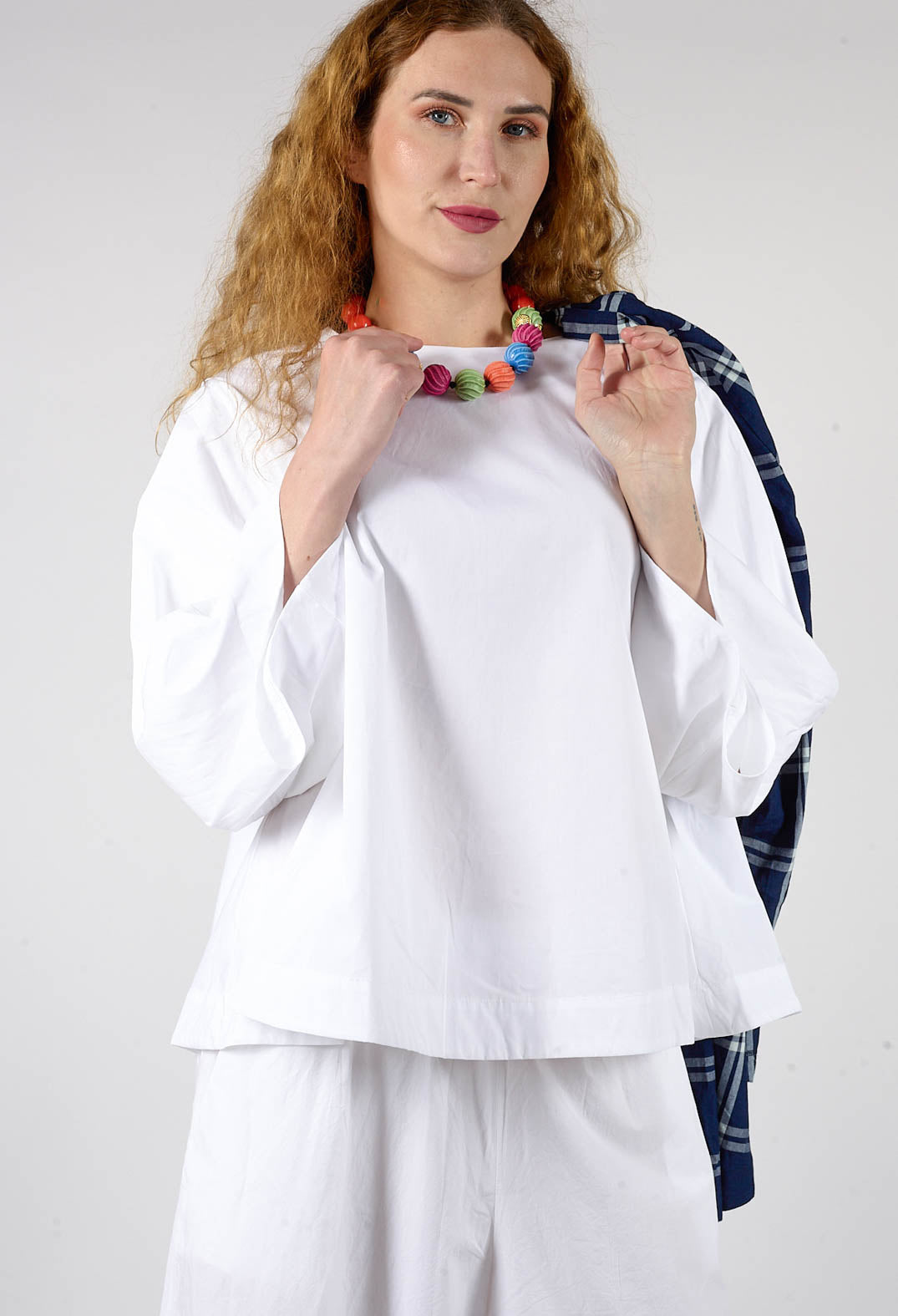 Cotton Cropped Flare Blouse in White