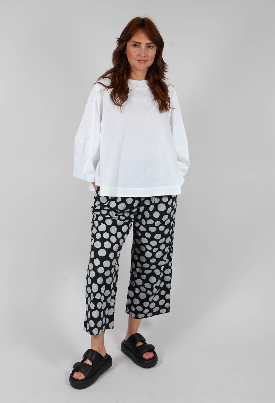 Cotton Cropped Flare Blouse in White