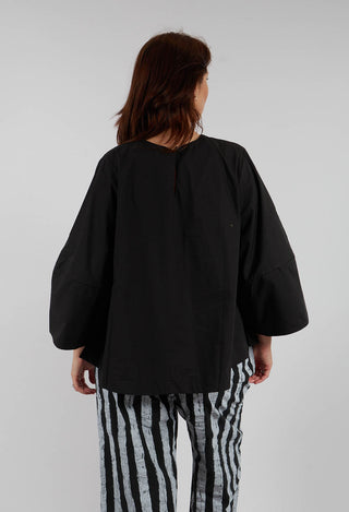 Cotton Cropped Flare Blouse in Black