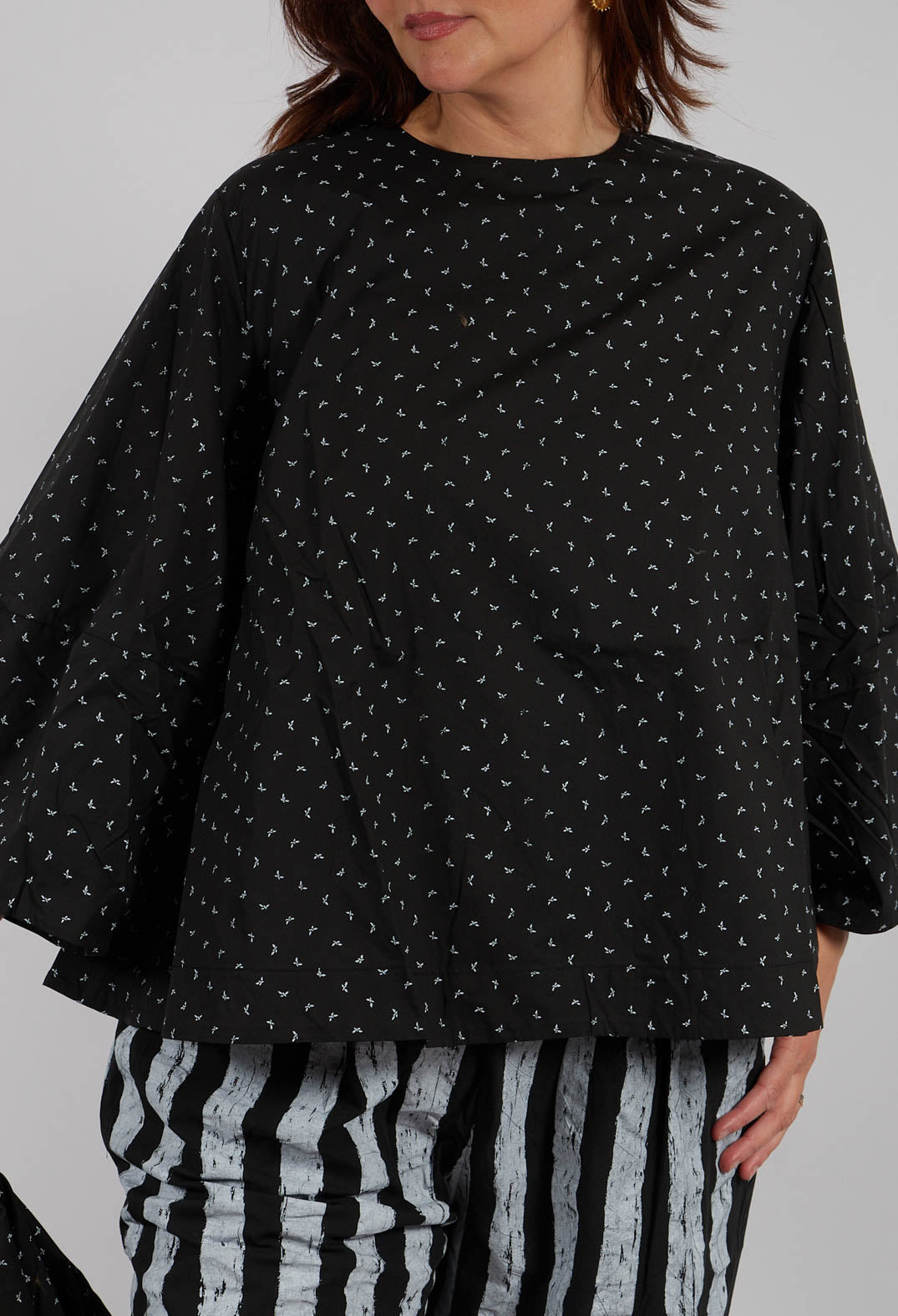 Cotton Cropped Flare Blouse in Leaves Print