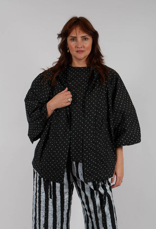 Cotton Drawstring Ruffle Bolero in Leaves Print