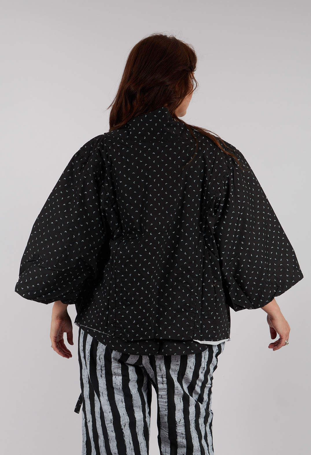 Cotton Drawstring Ruffle Bolero in Leaves Print