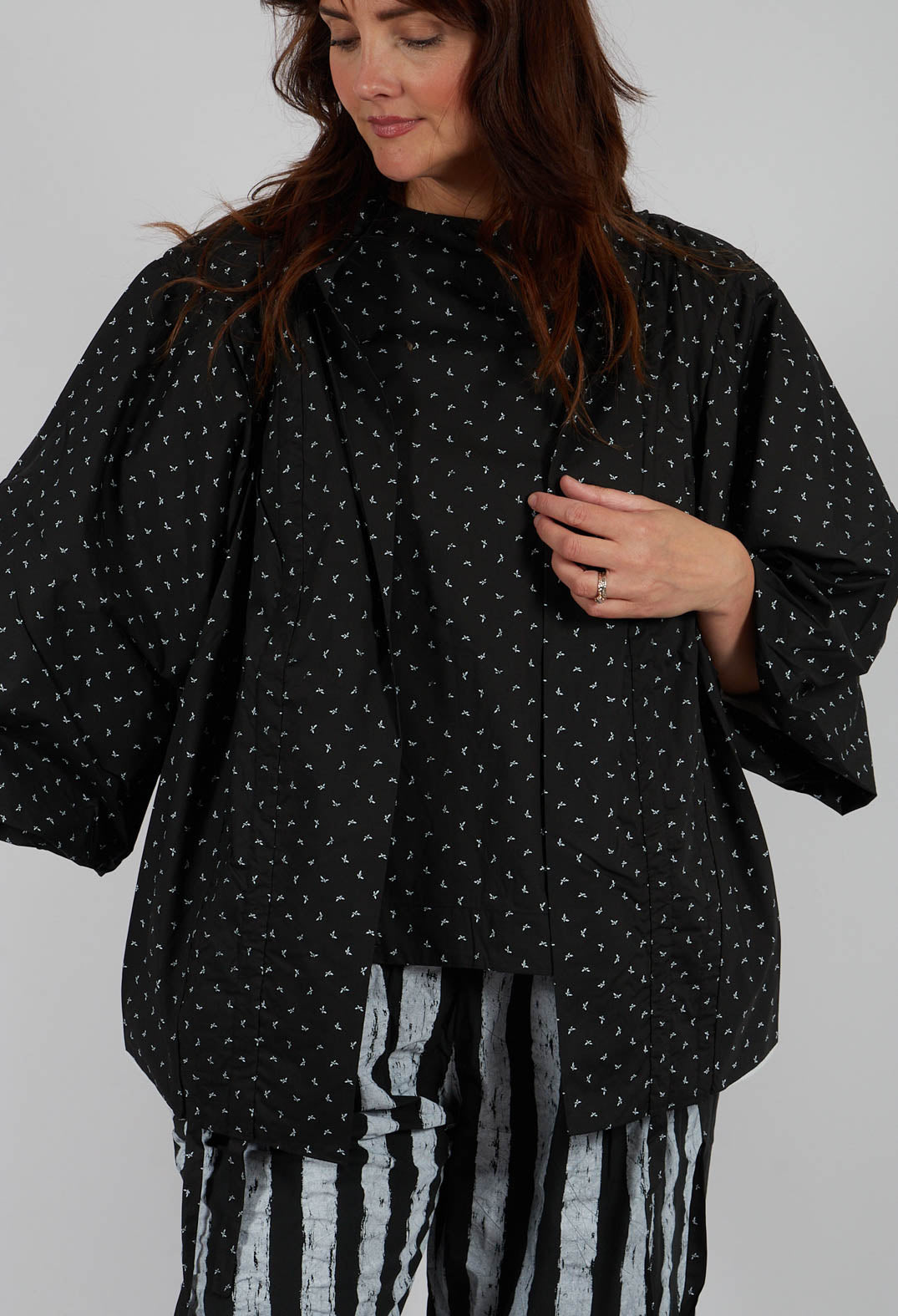 Cotton Drawstring Ruffle Bolero in Leaves Print