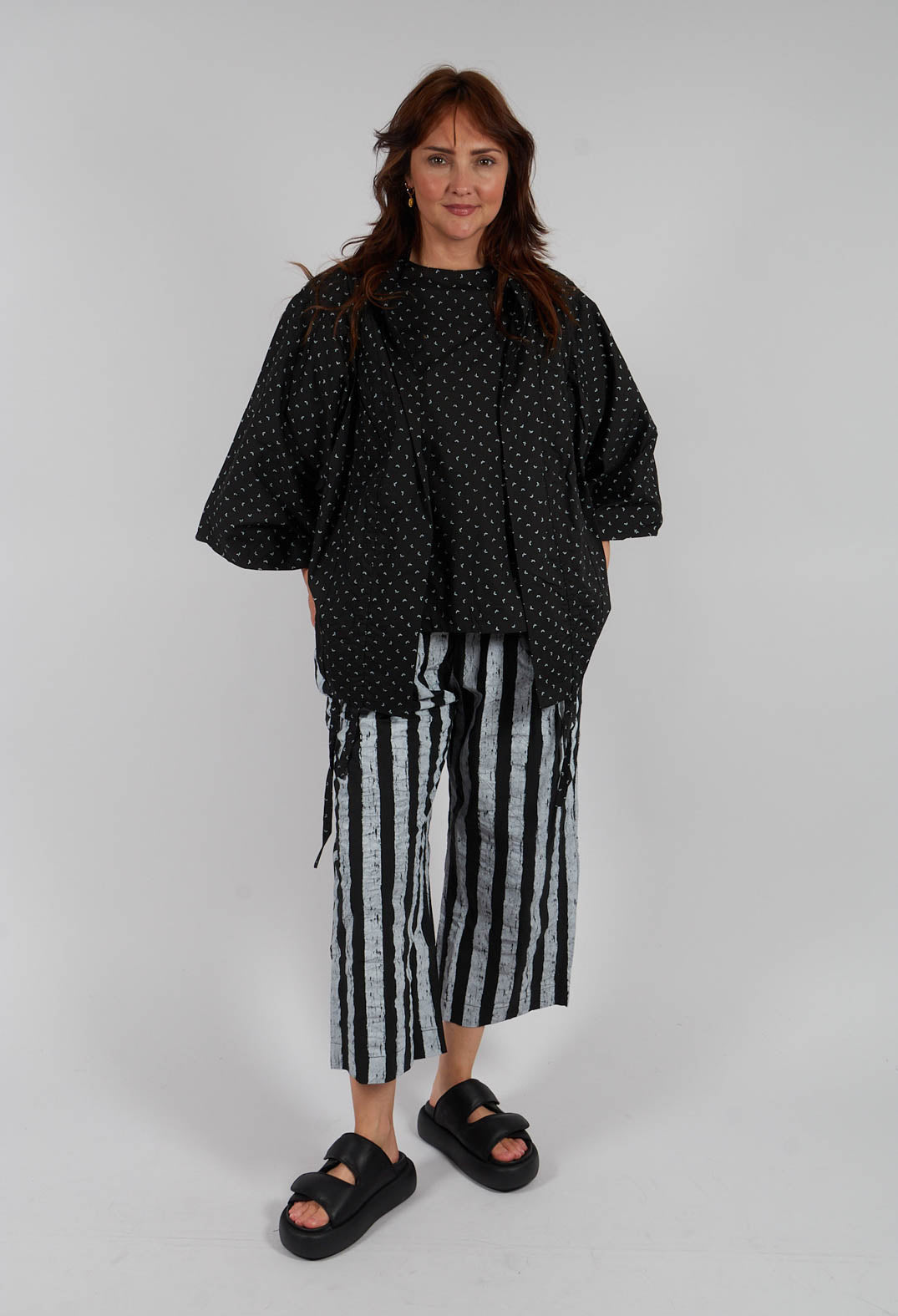 Cotton Drawstring Ruffle Bolero in Leaves Print