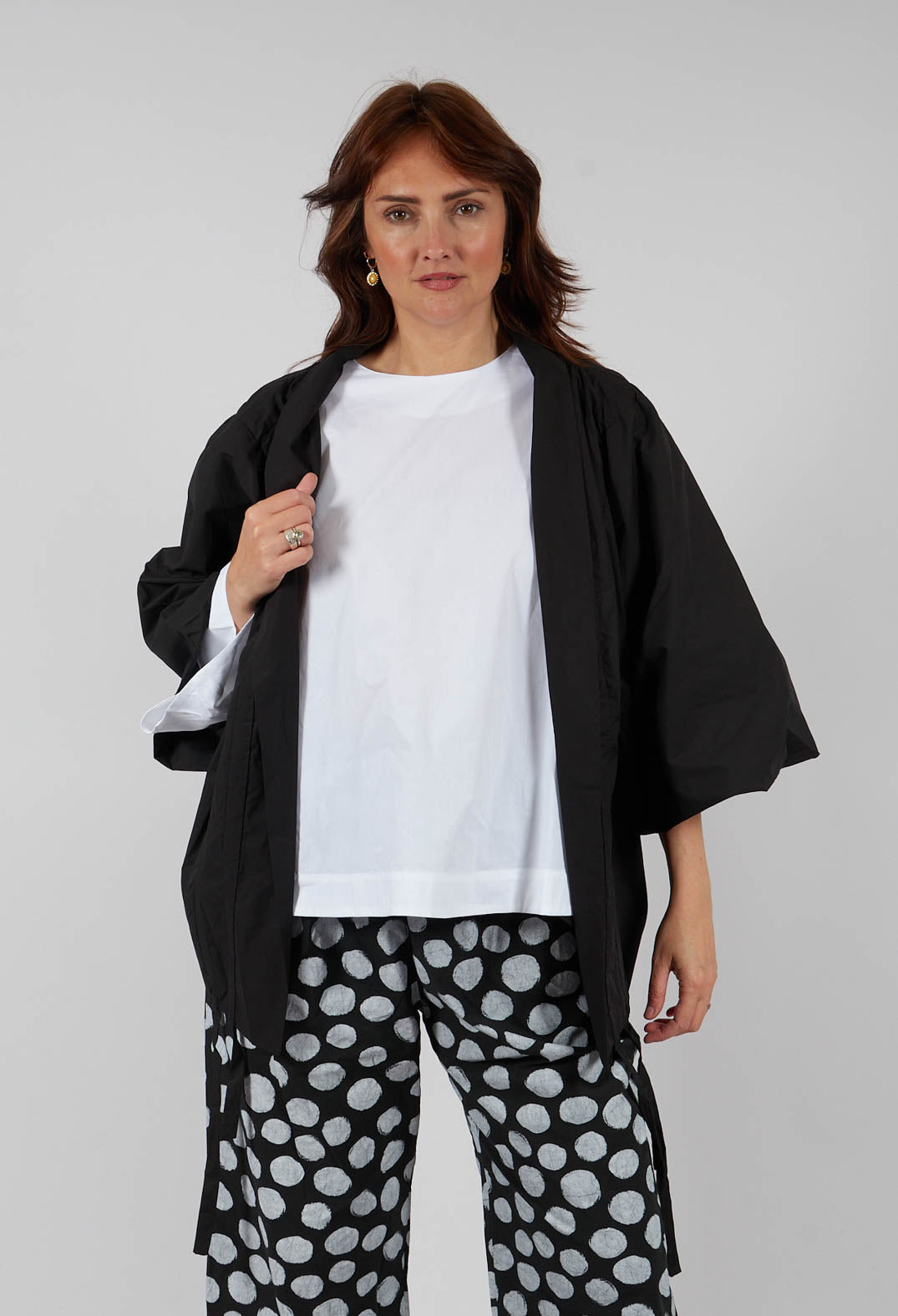 Cotton Drawstring Ruffle Bolero in Black