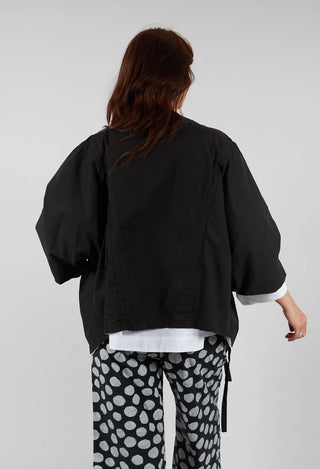 Cotton Drawstring Ruffle Bolero in Black