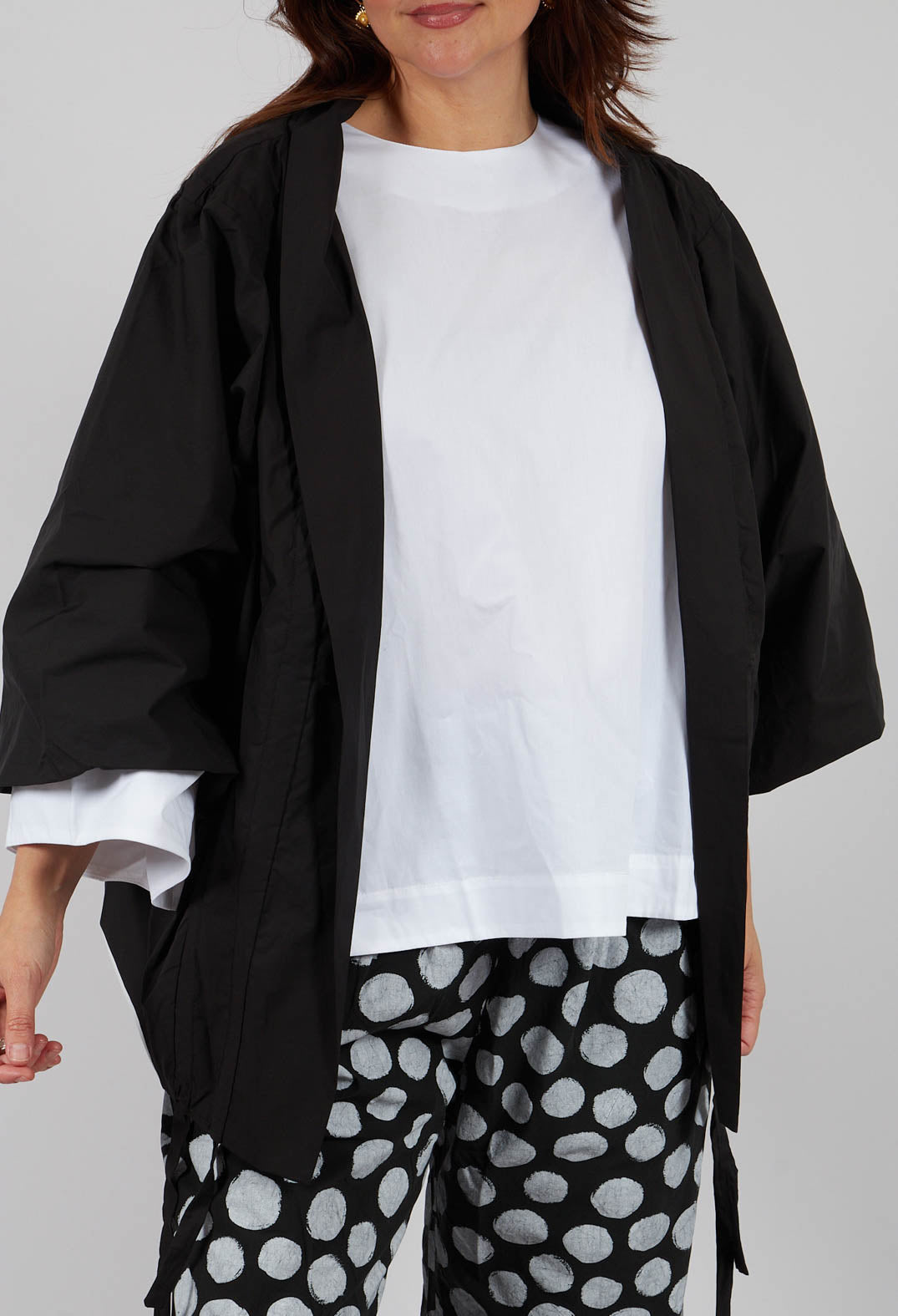 Cotton Drawstring Ruffle Bolero in Black