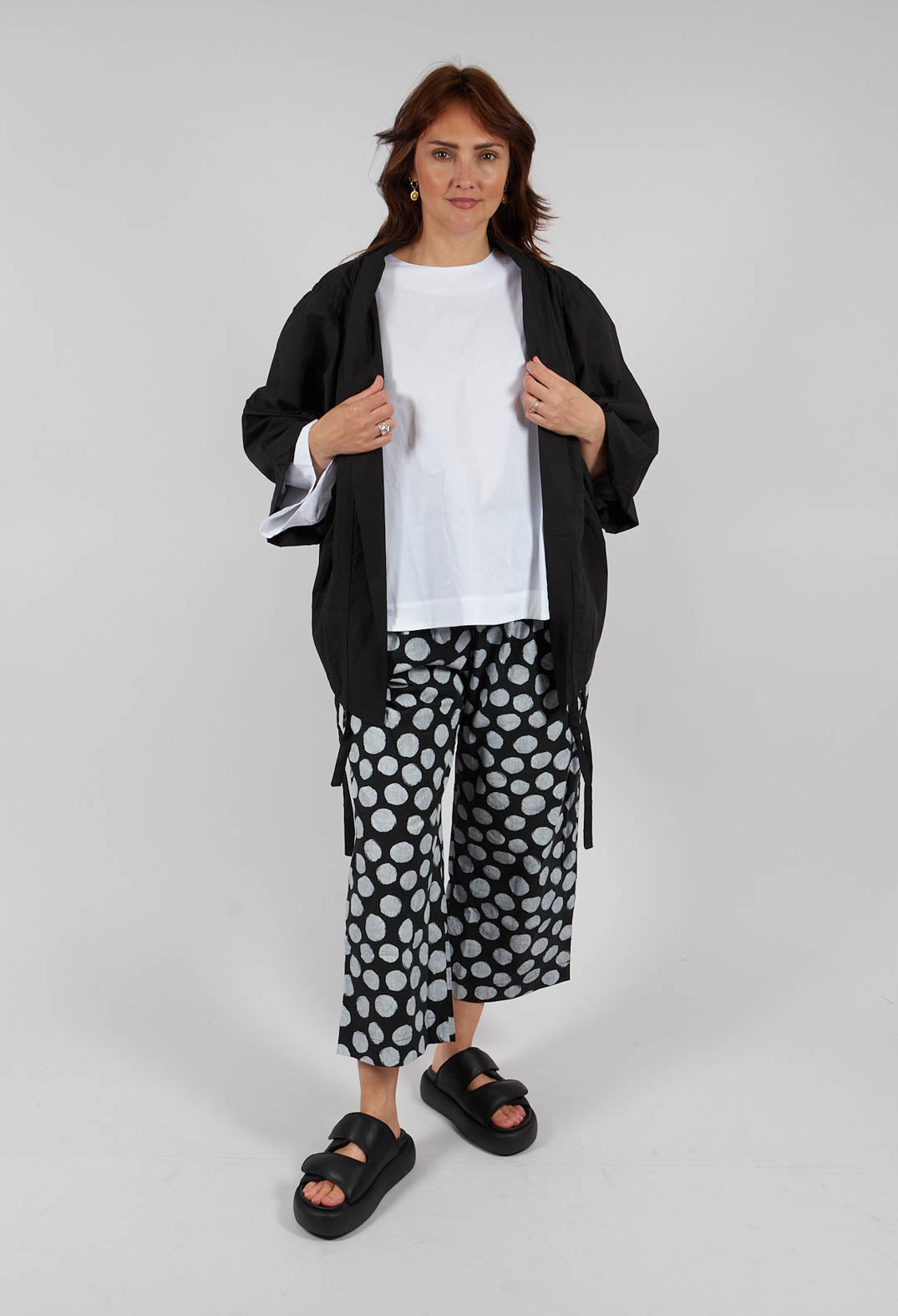 Cotton Drawstring Ruffle Bolero in Black