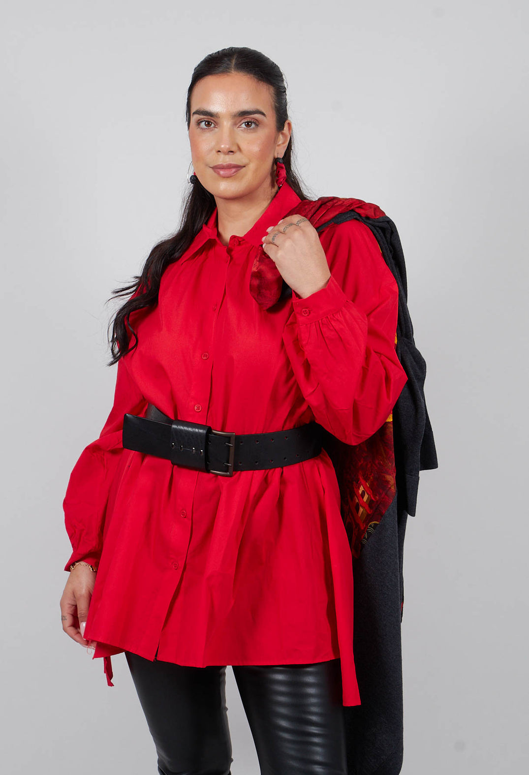 Crinkled Oversized Shirt in Blaze Red