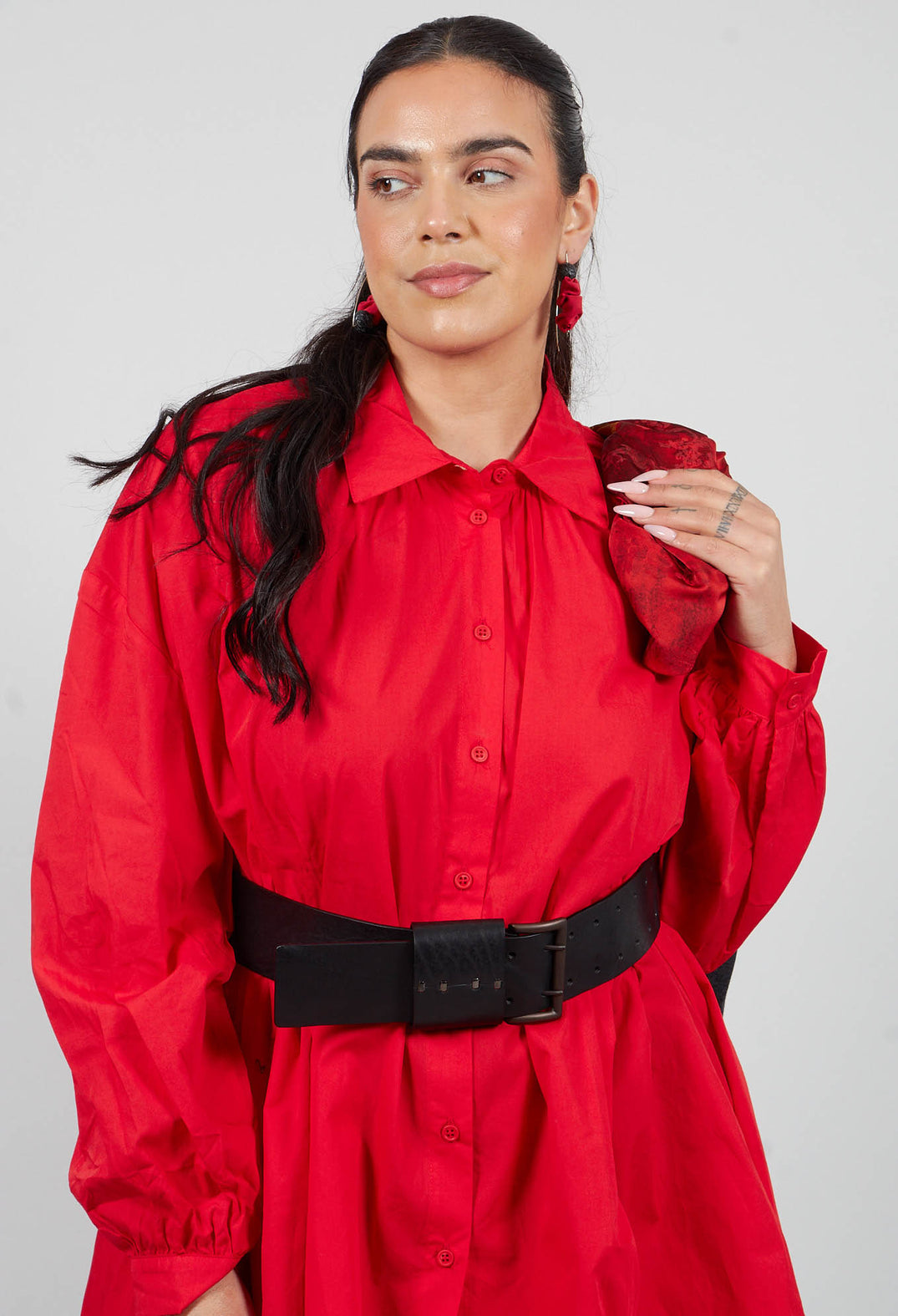Crinkled Oversized Shirt in Blaze Red