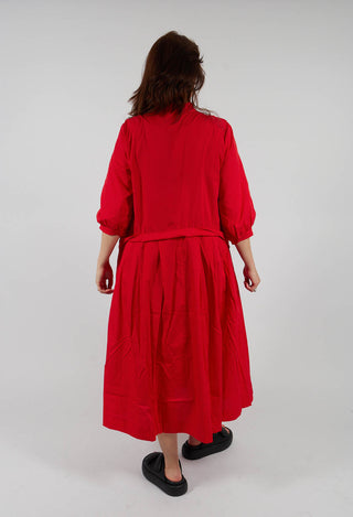 Cotton Pleat Midi Dress in Blaze Red