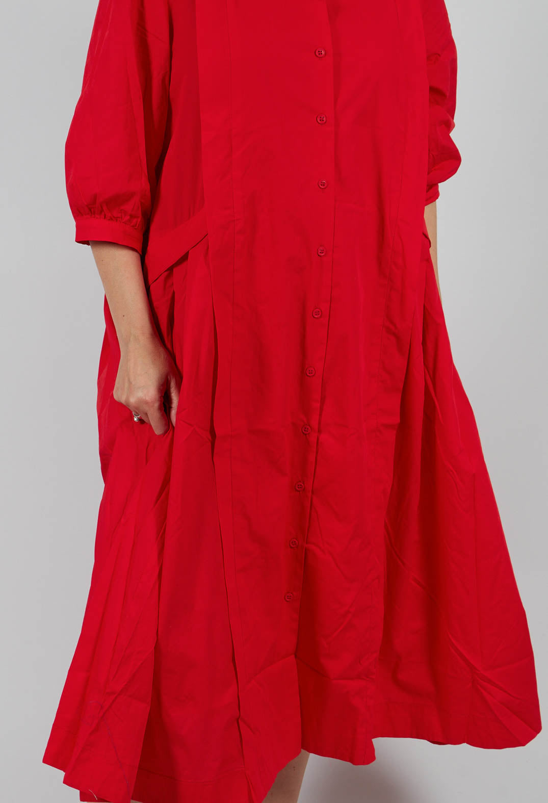 Cotton Pleat Midi Dress in Blaze Red