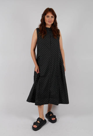 Cotton Sleeveless Pleat Midi Dress in Leaves Print