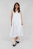 Cotton Sleeveless Pleat Midi Dress in White
