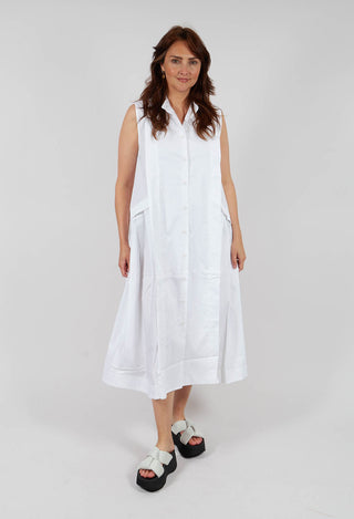 Cotton Sleeveless Pleat Midi Dress in White